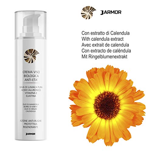 J.ARMOR Crema de Baba de Caracol - Cara Cuello y Escote - Ácido Hialurónico, Argán, Karitè, Vitamina C - Antiedad, Hidratante, Reduce las Arrugas, Marcas de Acné, Manchas de la Piel - Orgánico - 50 ml