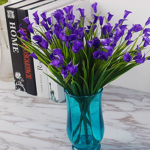 JAROWN - Mini arreglo de calas artificiales con hojas de lirio falso para decoración del hogar, plástico, Morado, 6 unidades