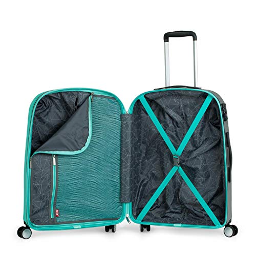 JASLEN - Juego de Maletas de Viaje Rígidas 4 Ruedas Trolley ABS. Duras Cómodas y Ligeras. Candado TSA. 3 Tamaños: Pequeña Mediana y Grande Diseño. 56500, Color Aguamarina-Plata