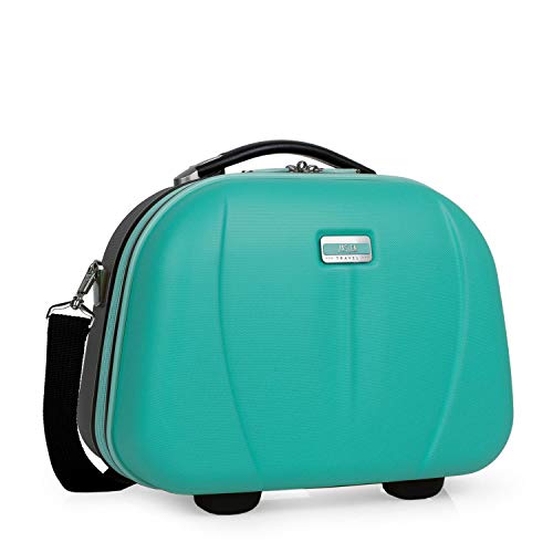 JASLEN - Neceser Grande de Viaje Rígido ABS, Maleta de Aseo. Cinta para Trolley. Múltiples Compartimentos. Espejo. Resistente Ligero Duradero. Marca y Calidad. 56525, Color Aguamarina-Plata