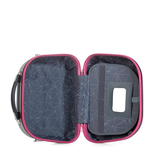 JASLEN - Neceser Grande de Viaje Rígido ABS, Maleta de Aseo. Cinta para Trolley. Múltiples Compartimentos. Espejo. Resistente Ligero Duradero. Marca y Calidad. 56525, Color Fucsia-Plata