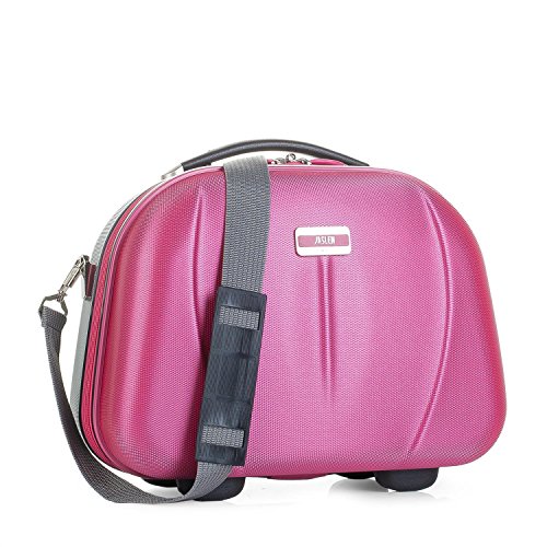 JASLEN - Neceser Grande de Viaje Rígido ABS, Maleta de Aseo. Cinta para Trolley. Múltiples Compartimentos. Espejo. Resistente Ligero Duradero. Marca y Calidad. 56525, Color Fucsia-Plata