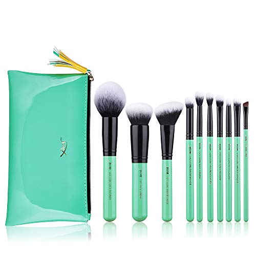 Jessup Pinceles de maquillaje Set de brochas para el rostro con base en polvo Kits cosméticos de cabello sintético 10 piezas (T278)