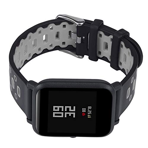 JiaMeng iaMeng Silicona Banda de Reemplazo Reloj Correa de muñeca de Repuesto Silicagel Correa de Banda Suave Compatible con Garmin Forerunner 35 (Negro + Gris, tamaño Libre)