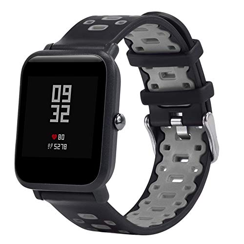 JiaMeng iaMeng Silicona Banda de Reemplazo Reloj Correa de muñeca de Repuesto Silicagel Correa de Banda Suave Compatible con Garmin Forerunner 35 (Negro + Gris, tamaño Libre)