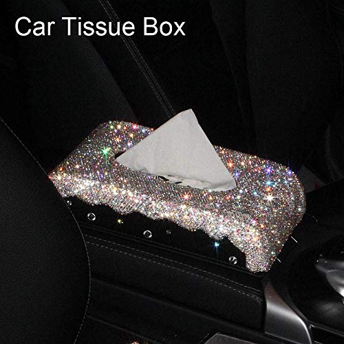 JIAXIA Cubierta para el Volante Cristal Rhinestone Caja de Papel de Seda del Coche Decoración Interior Cubierta del Volante Soporte del teléfono del Coche Bling Accesorios del Coche CarTi