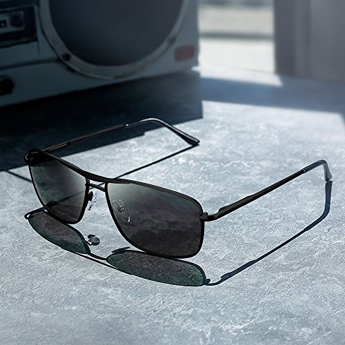 JIM HALO Gafas de Sol Polarizadas Rectangulares Conducir Marco Con Bisagras de Resorte Peso Ligero Hombre Mujer Gris