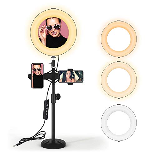 JIM'S STORE Luz de Anillo LED Regulable,Aro de Luz con 3 Modos y 10 Niveles de Brillo para Youtube Maquillaje Selfie Transmisión y Vivo Grabación de vídeo(8 Pulgadas)