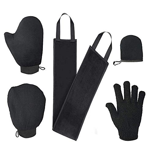 Johiux 5 piezas Autobronceador Guante,st tropez autobronceador, Guante Autobronceador Kit de aplicador de bronceado Guantes exfoliantes Bronceador aplicadores de espalda Mitones de bronceado facial