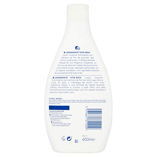 Johnson's Vita-Rich - Loción coporal iluminadora con extracto de Granada, 400 ml