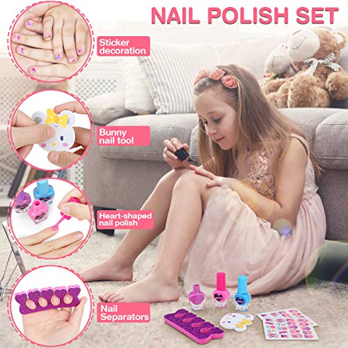 Jojoin Maquillaje Niñas 19PCS, Maquillaje Niñas Set Maletin, 2 * Horquilla, 2 * Sombra de Ojos, 1 * Lápiz Labial, 3 * Esmalte de uñas en Forma de Corazón, etc...
