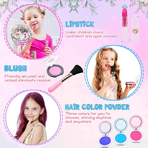 Jojoin Maquillaje Niñas Set, Maquillaje Infantil, Juguete de Maquillaje con Pinzas para El Cabello, Regalo de Princesas para Niñas Juguete para Los Niños en Fiesta