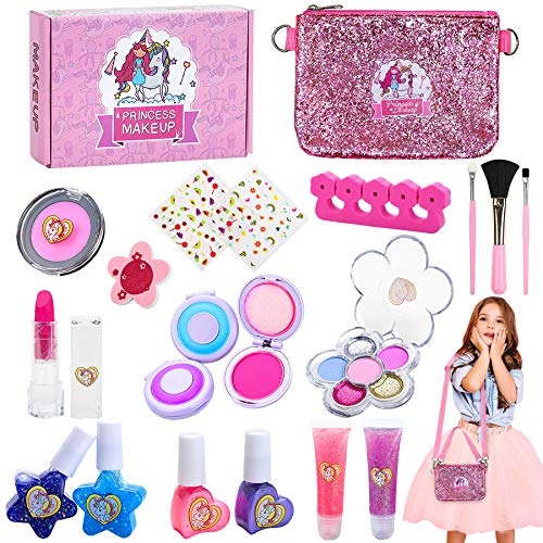 Jojoin Maquillaje Niñas Set, Maquillaje Infantil, Juguete de Maquillaje con Pinzas para El Cabello, Regalo de Princesas para Niñas Juguete para Los Niños en Fiesta