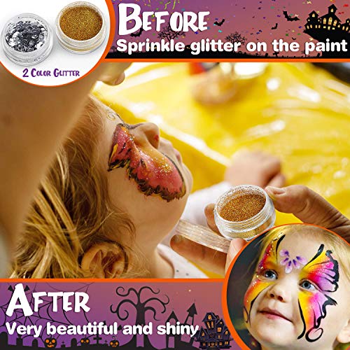 Jojoin Pinturas Cara, Pinturas Corporales y Cara, Pintura Facial Seguro y Saludable para Halloween/Fiestas/Cosplay/Santa, con 17 Colores +24 Moldes + 2Cepillos ect....