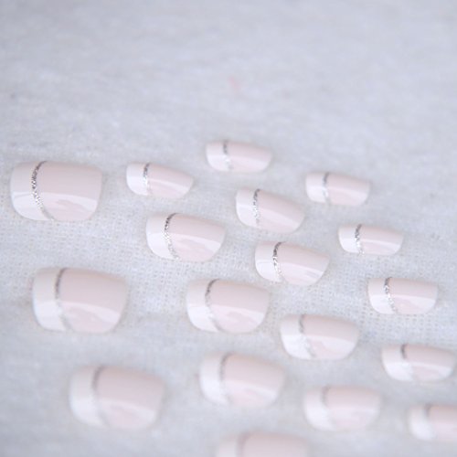 Jovono - 24 uñas postizas de manicura francesa con pegamento, color rosa natural