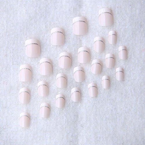 Jovono - 24 uñas postizas de manicura francesa con pegamento, color rosa natural