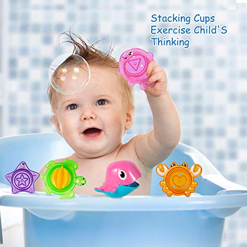 Joyjoz Juguetes De Baño Cangrejo Bubble Toys Bath Squirters Toys Stacking Cups Bubble Machine con música para niños pequeños