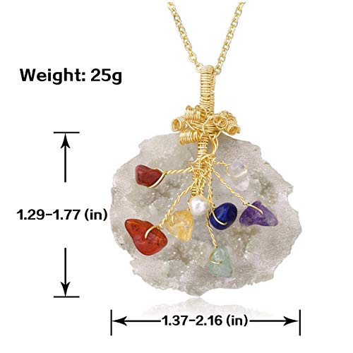 JSDDE - Colgante de cuarzo natural transparente con forma de racimo de cristal y 7 piedras de chakra envueltas en alambre