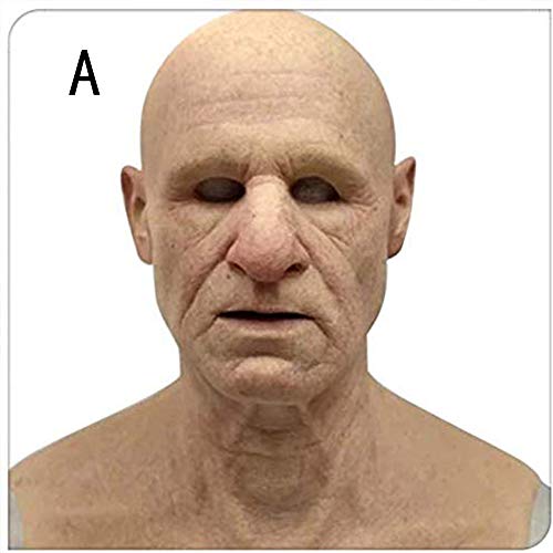 JSSJ Decoración de tocados Realista Máscara de Anciano Realista con Cabello Cara y Cuello realistas para Mascarada Máscara de Halloween de Silicona Máscaras de Arrugas humanas de látex (Bald Mask)