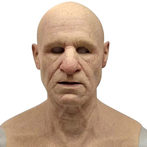 JSSJ Decoración de tocados Realista Máscara de Anciano Realista con Cabello Cara y Cuello realistas para Mascarada Máscara de Halloween de Silicona Máscaras de Arrugas humanas de látex (Bald Mask)