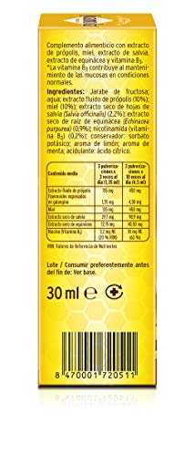 Juanola Pulverizador Própolis - 30 ml - Complemento alimenticio con extracto de própolis, miel, extracto de salvia, extracto de equinácea y vitamina B3. Para la garganta, faringe y cuerda vocales.