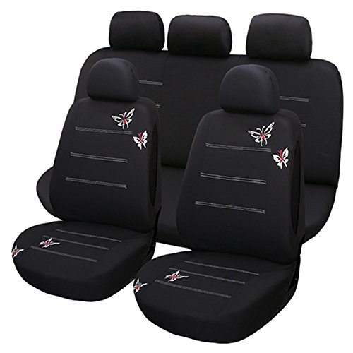 Juego completo de fundas para asientos de coche universales (bordado mariposa) - 9 Piezas