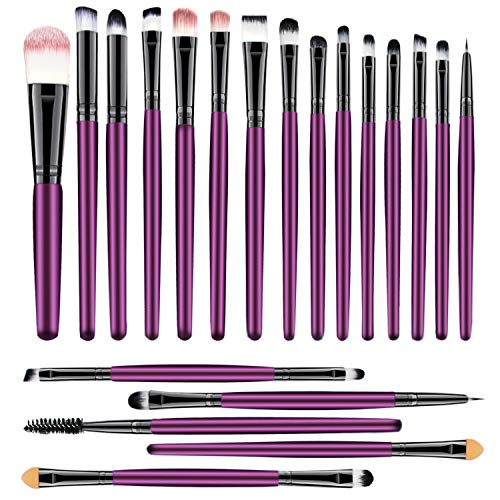 Juego de 20 brochas de maquillaje, base en polvo, sombra de ojos, delineador de ojos, brochas cosméticas para labios, kit de aseo (morado y negro) ideal para uso profesional y diario