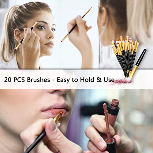 Juego de 20 brochas de maquillaje, base en polvo, sombra de ojos, delineador de ojos, brochas de maquillaje (negro y dorado) ideal para uso profesional y diario