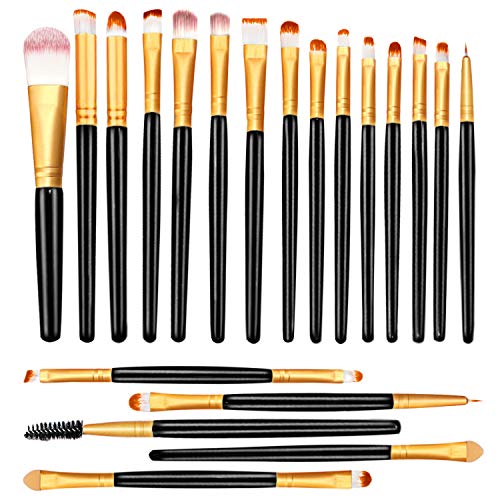 Juego de 20 brochas de maquillaje, base en polvo, sombra de ojos, delineador de ojos, brochas de maquillaje (negro y dorado) ideal para uso profesional y diario