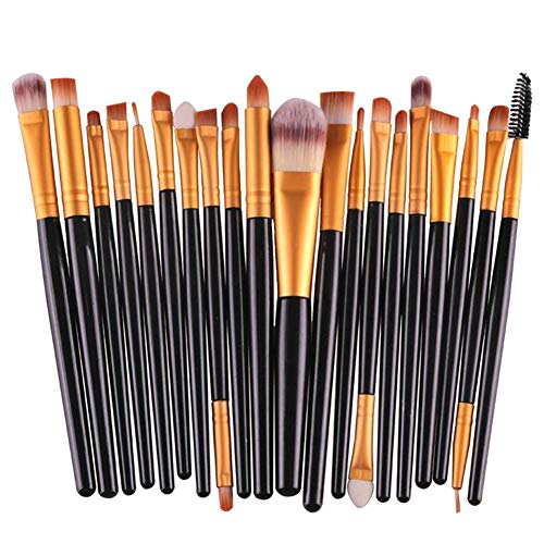 Juego de 20 brochas de maquillaje, base en polvo, sombra de ojos, delineador de ojos, brochas de maquillaje (negro y dorado) ideal para uso profesional y diario