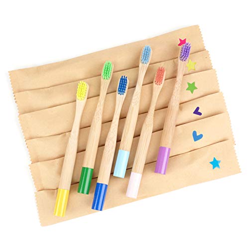Juego de cepillos de dientes de bambú para niños, color multicolor