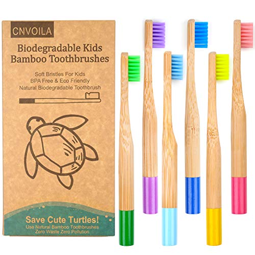 Juego de cepillos de dientes de bambú para niños, color multicolor