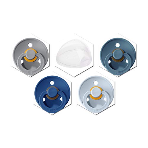 Juego de chupete Bibs para niños, 4 colores, tamaño 1, recién nacidos, 0 – 6 meses, caucho natural, incluye caja para chupete de JJLS