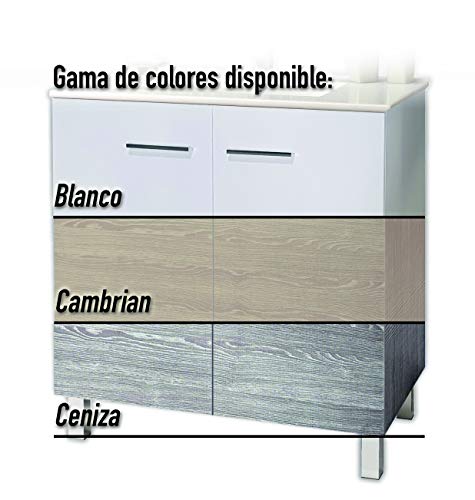 Juego de Mueble de Baño Modelo ESPACE, Conjunto formado por Mueble de Baño Dos Puertas Lacado en Color Ceniza, Medidas (60x45x80), Lavabo Encimera y Espejo. Compacto no precisa montaje