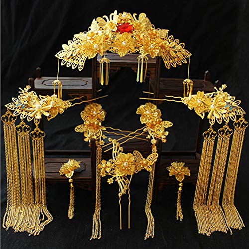 Juego de tocado dorado Phoenix con borla y sombrero de borla, disfraz de show wo ropa, accesorios para el pelo de novia clásico