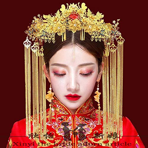 Juego de tocado dorado Phoenix con borla y sombrero de borla, disfraz de show wo ropa, accesorios para el pelo de novia clásico