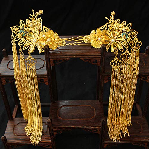 Juego de tocado dorado Phoenix con borla y sombrero de borla, disfraz de show wo ropa, accesorios para el pelo de novia clásico