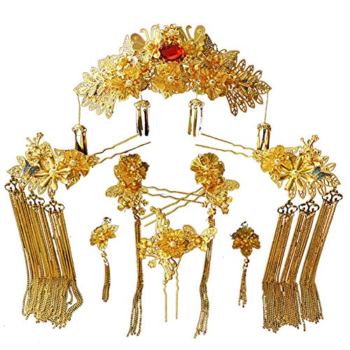 Juego de tocado dorado Phoenix con borla y sombrero de borla, disfraz de show wo ropa, accesorios para el pelo de novia clásico