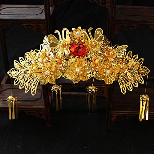 Juego de tocado dorado Phoenix con borla y sombrero de borla, disfraz de show wo ropa, accesorios para el pelo de novia clásico