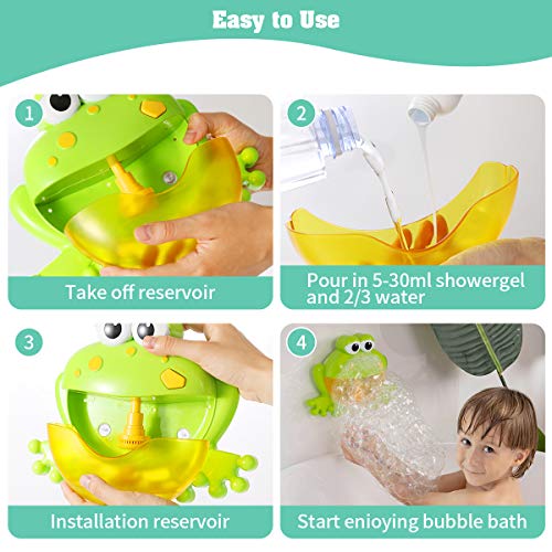 Juguete de Baño para Bebé, Máquina de Burbujas para Bañera, Rana de Juguete con 12 Melodías Musicales para Niños de 1 a 5 Años (Patito de Goma de Regalo Incluido)