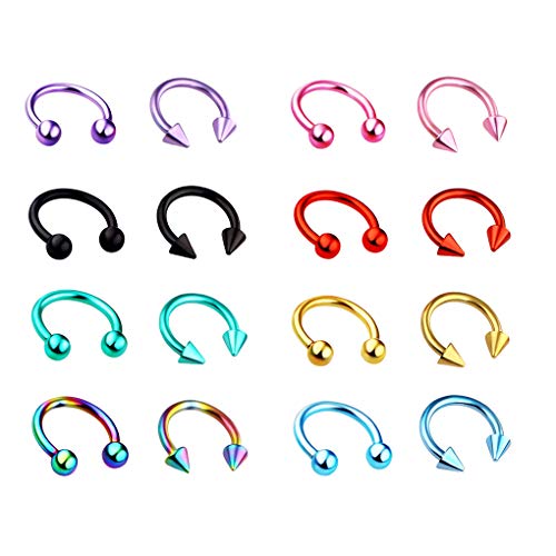 Juland 16 PCS Kit de Piercing Piercing del Cuerpo de la Barra C Acero Inoxidable quirurgico Ombligo, Lengua, ceja, pezón, Labio, Nariz Tapers Juego de medidores de Tapones