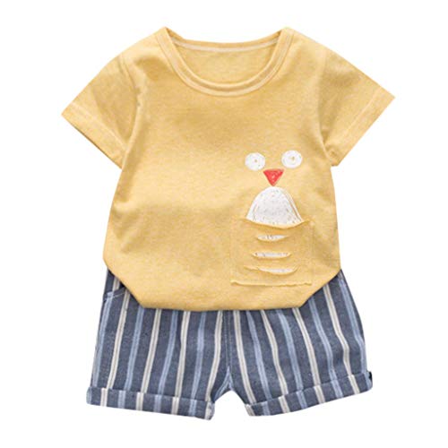 Julhold - Camiseta de manga corta con estampado de dibujos animados, de algodón y rayas de 0 a 3 años Amarillo amarillo 6-12 Meses