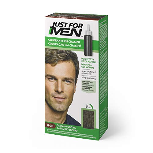 Just for men, Tinte Colorante en champú para el cabello del hombre, Elimina las canas y rejuvenece el cabello en 5 minutos, 30 ml, H35 Castaño Oscuro (8413853402013)