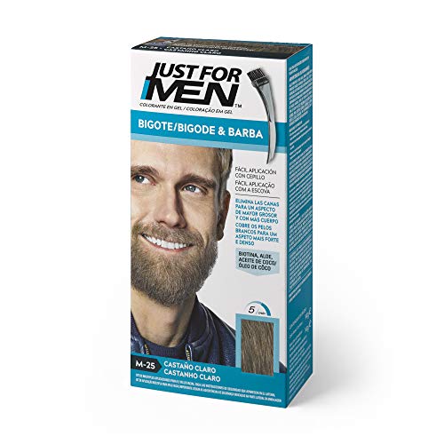 Just For Men, Tinte Colorante en gel para barba y bigote para hombre. Elimina las canas y cuida la barba en 5 minutos. Castaño Claro, 15 ml (Formula Mejorada)