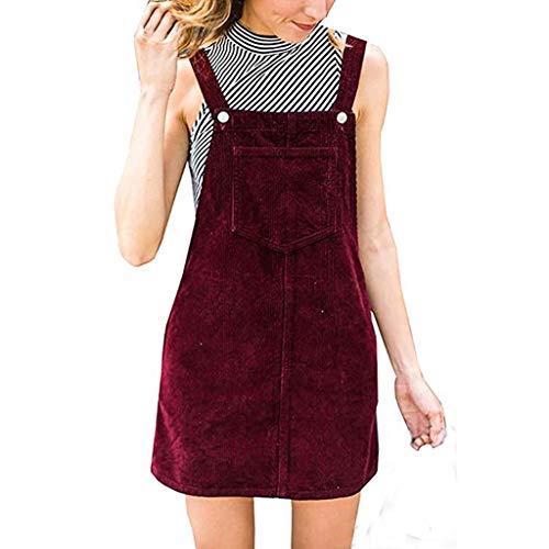JUTOO 2018 Mujeres Corduroy Straight Suspender Mini Babero Vestido de Bolsillo Casual Pinafore en General