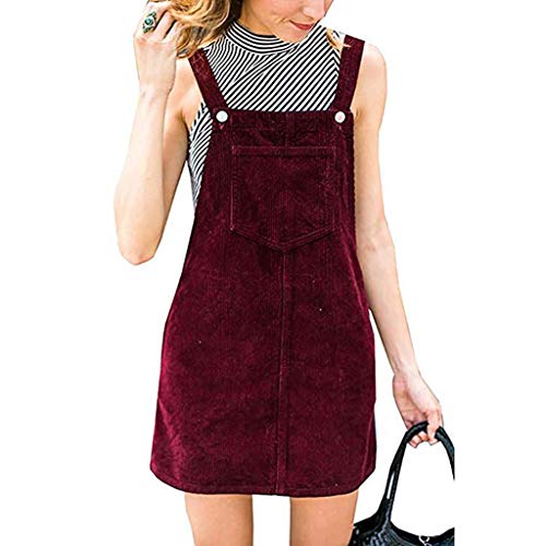 JUTOO 2018 Mujeres Corduroy Straight Suspender Mini Babero Vestido de Bolsillo Casual Pinafore en General