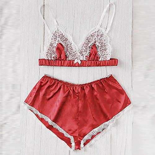 JUTOO Conjunto de Ropa Interior de lencería de Pijamas de Encaje de Seda de Hilado.