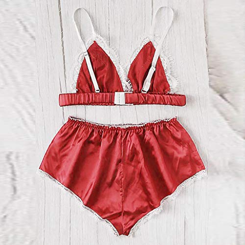 JUTOO Conjunto de Ropa Interior de lencería de Pijamas de Encaje de Seda de Hilado.