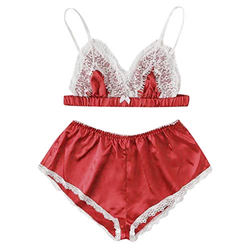 JUTOO Conjunto de Ropa Interior de lencería de Pijamas de Encaje de Seda de Hilado.