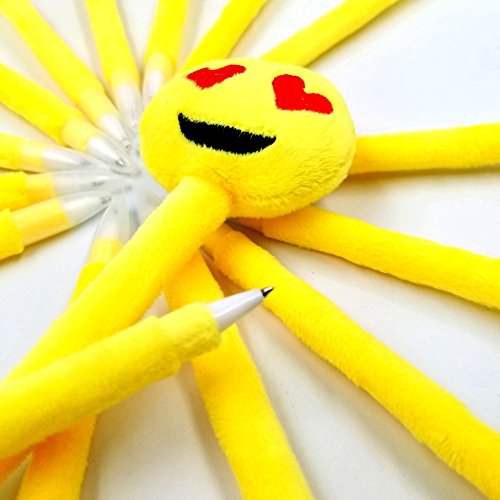 JZK 16 Bolígrafos plumas novedad para niños linda emoji peluche ballpoint pen biro bolígrafo regalo papelería para chicas niños cumpleaños fiesta relleno bolsas favor fiesta